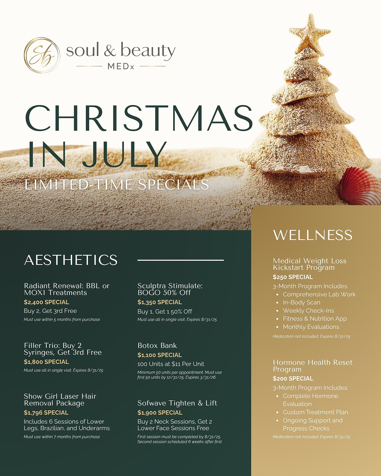 Christmas in July special promotions for aesthetics and wellness