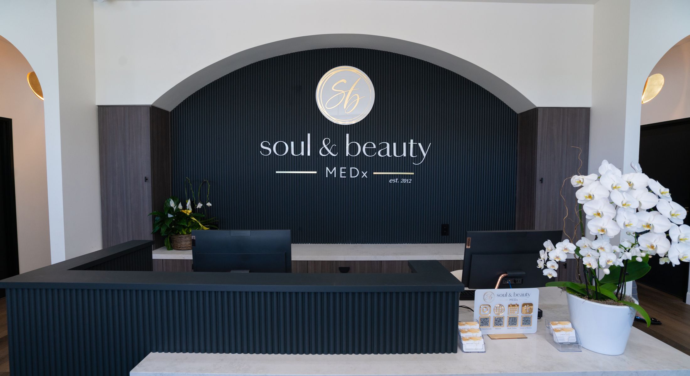 Reception area of Soul & Beauty MedX clinic.